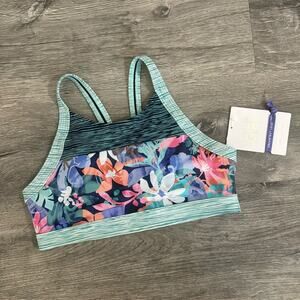 NWT Athleta Girl "Surfs Up" Bikini Top Blue Floral Print